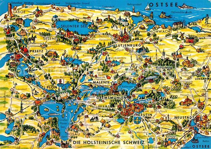 Malente-Gremsmuehlen Landkarte Holsteinische Schweiz mit Sehenswuerdigkeiten