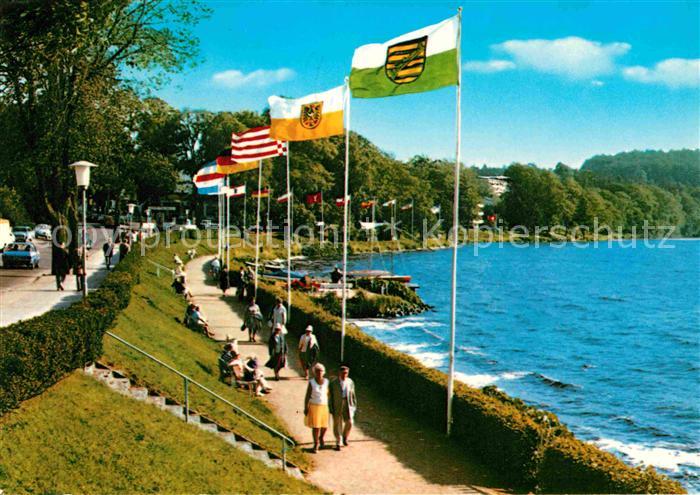 Malente-Gremsmuehlen Dieksee Promenade Fahnen Luftkurort Holsteinische Schweiz