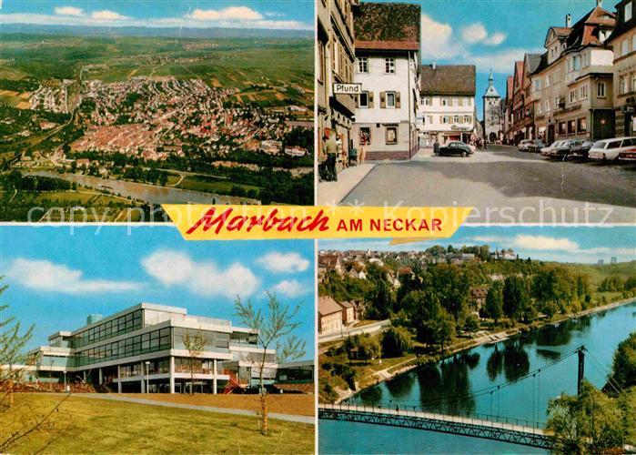 Marbach Neckar Innenstadt Neckarbruecke Schule Fliegeraufnahme