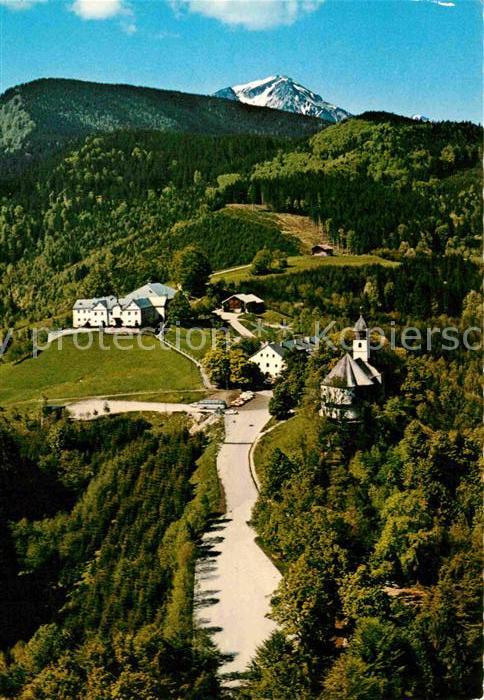 Maria Eck Wallfahrtsort Kirche mit Hochfelln Fliegeraufnahme