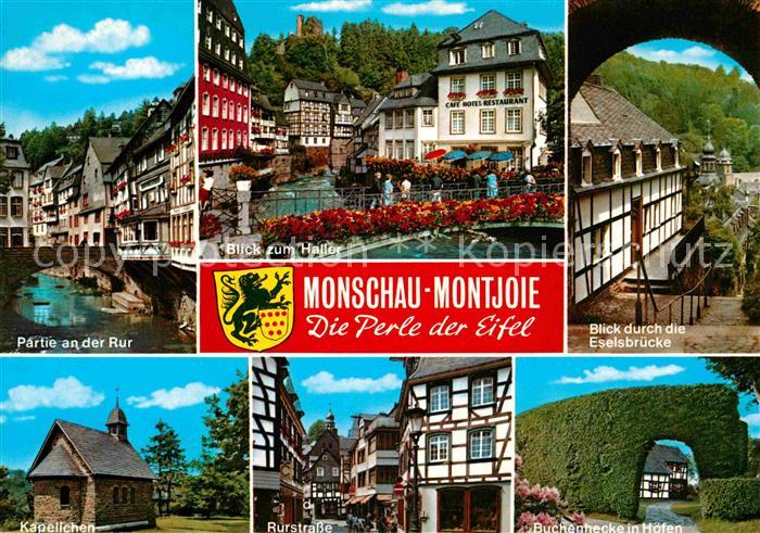 Monschau Montjoie NRW Partie an der Rur Burgruinne Haller Rotes Haus Eselsbrueck