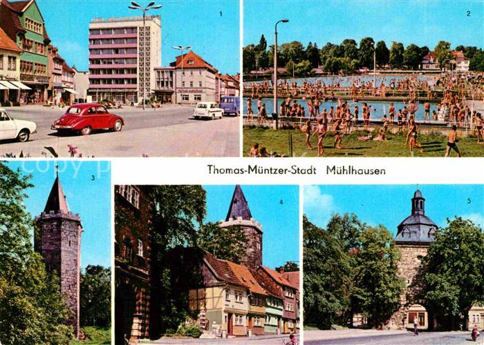 Muehlhausen Thueringen Wilhelm Pieck Platz Schwanenteichbad Rabenturm Frauentor