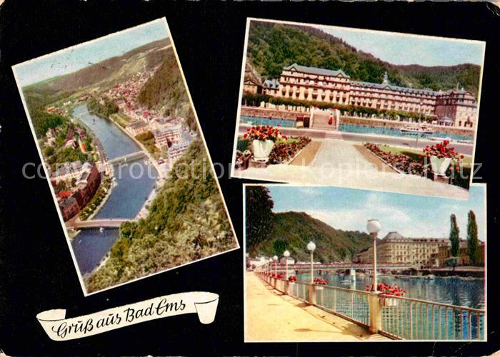 Bad Ems Panorama Blick ueber die Ems Uferpromenade