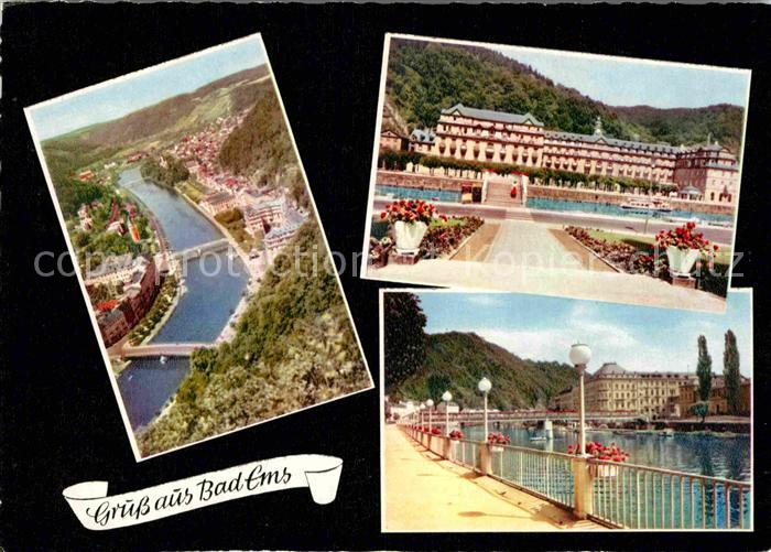 Bad Ems Panorama Blick ueber die Ems Uferpromenade