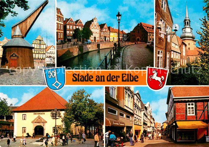 Stade Niederelbe Teilansichten Altstadt Holzkran Zeughaus Kanal Fussgaengerzone