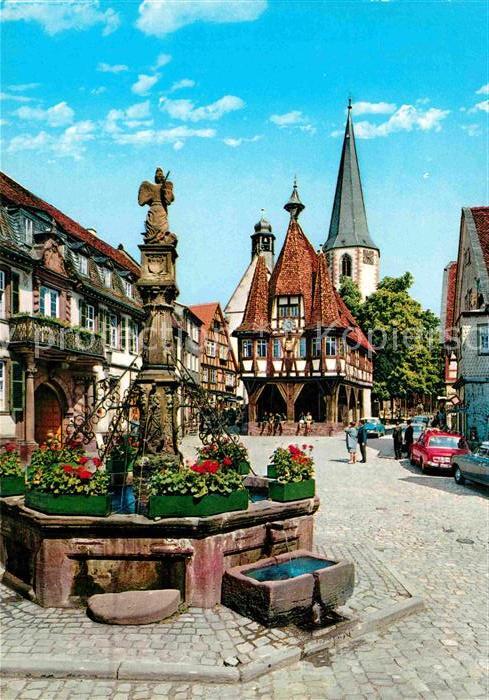 Michelstadt Innenstadt Brunnen Altstadt Historische Gebaeude Kirche