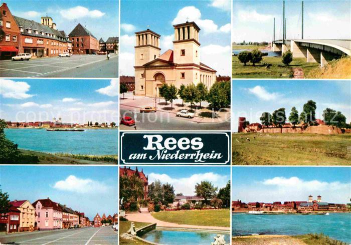 Rees Rhein Teilansichten Kirche Rhein Bruecke Promenade