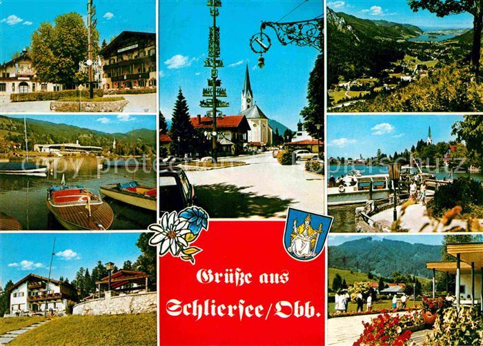 Schliersee Maibaum Kirche Uferpromenade am See Panorama