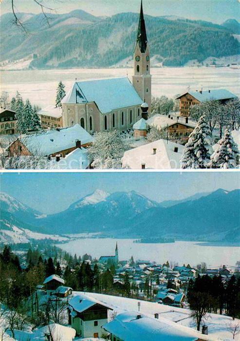 Schliersee Kirche Winterpanorama Hoehenluftkurort Wintersportplatz Alpen