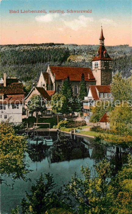 Bad Liebenzell Ortsansicht mit Kirche Teich