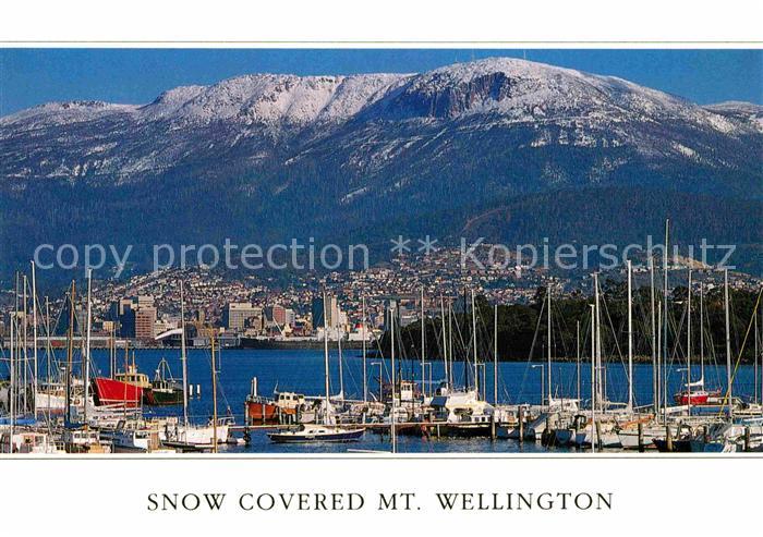 Hobart Tasmania Snow covered Mt. Wellington Harbour