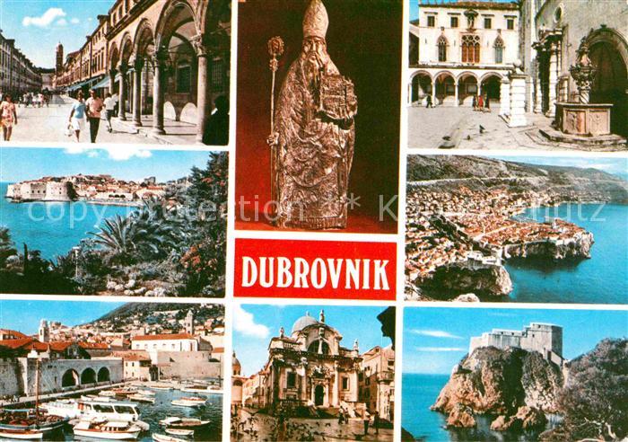 Dubrovnik Ragusa Innenstadt Kueste Hafen Festung Heiligenfigur