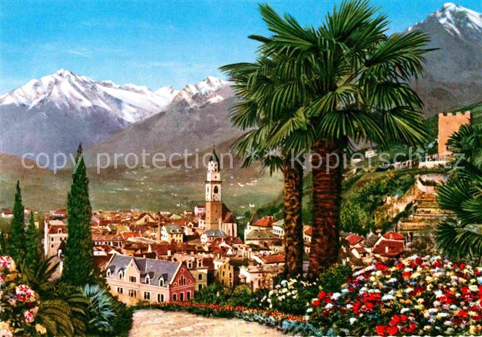Merano Meran Stazione di Cura Panorama Kurort Palmen Kirche Burg Texelgruppe
