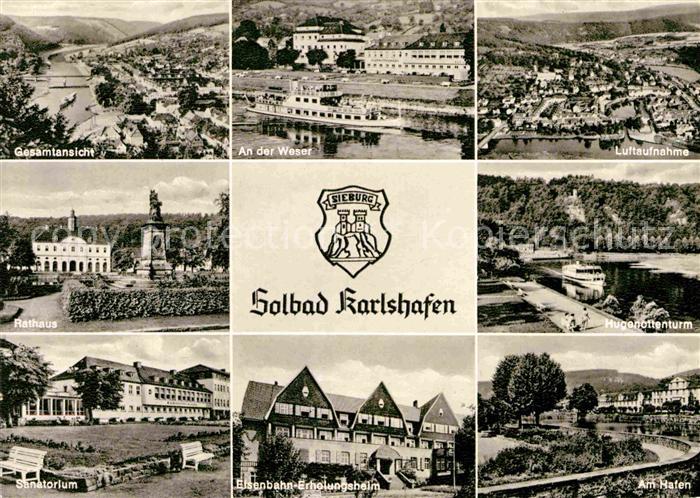 Bad Karlshafen Gesamtansicht Weser Dampfer Luftaufnahme Hugenottenturm Rathaus S