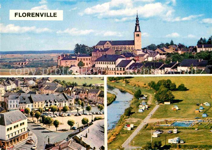 Florenville Ortsansicht mit Kirche Campingplatz am Fluss Fliegeraufnahme
