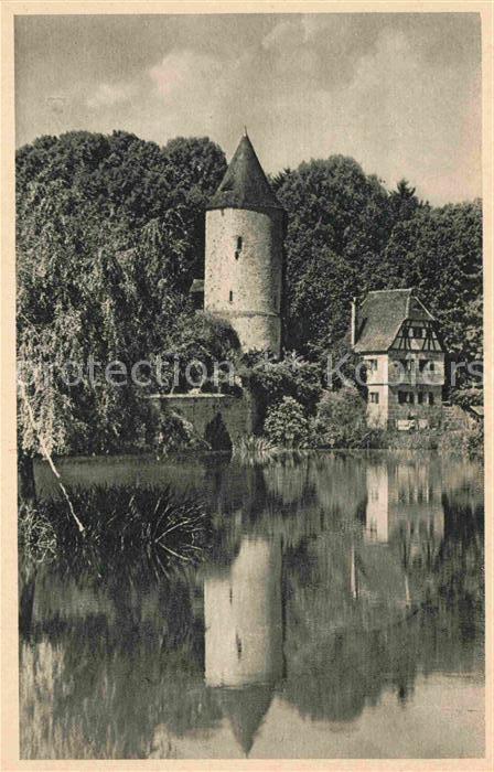 Dinkelsbuehl Rothenburger Weiher mit Faulturm