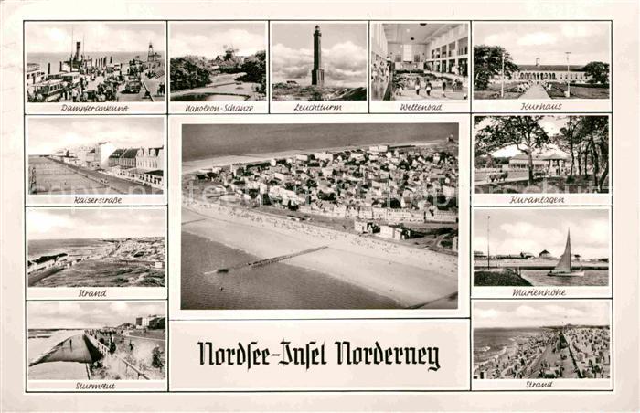 Norderney Nordseebad Dampferankunft Kaiserstrasse Strand Leuchtturm Wellenbad