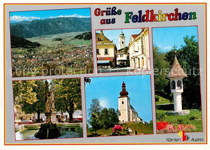 Feldkirchen Kaernten Panorama Brunnen Kirche