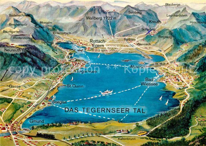 Tegernsee Bayern und Umgebung Panoramakarte Illustration