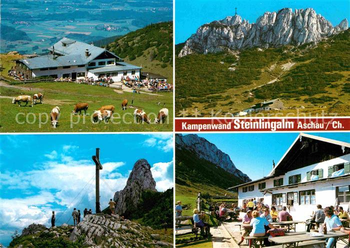 Aschau Chiemgau Steinlingalm mit Kampenwand Gipfelkreuz Terrasse