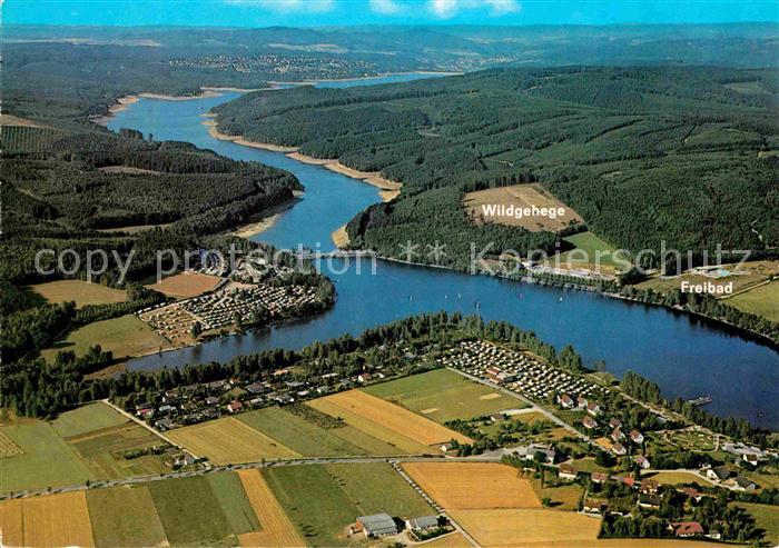 Sorpetalsperre Fliegeraufnahme mit Wildgehege und Freibad
