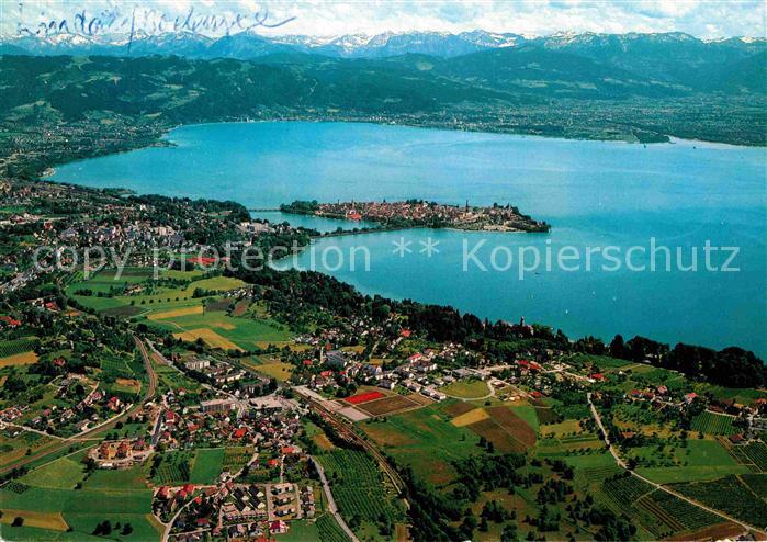 Lindau Bodensee Bregenzerbucht Alpenkette Fliegeraufnahme