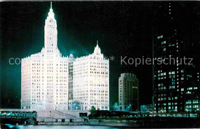 Chicago Illinois Wrigley Building and Tribune Tower at Night