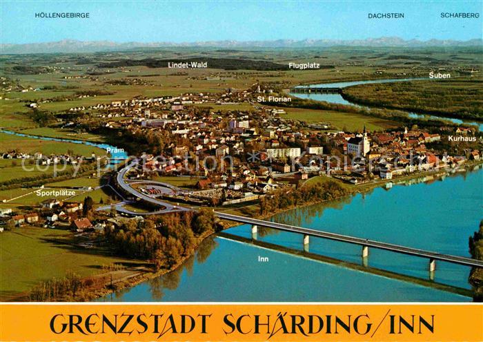 Schaerding Fliegeraufnahme Grenzstadt Brueckenpartie mit Suben