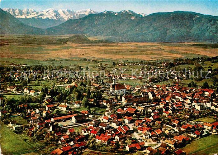 Murnau Staffelsee Fliegeraufnahme mit Wettersteingebirge und Zugspitze