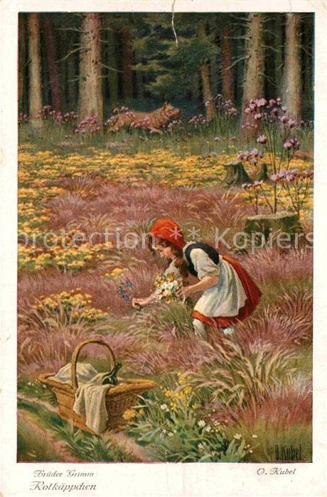 Maerchen Sagen Rotkaeppchen Brueder Grimm Kuenstlerkarte O. Kubel