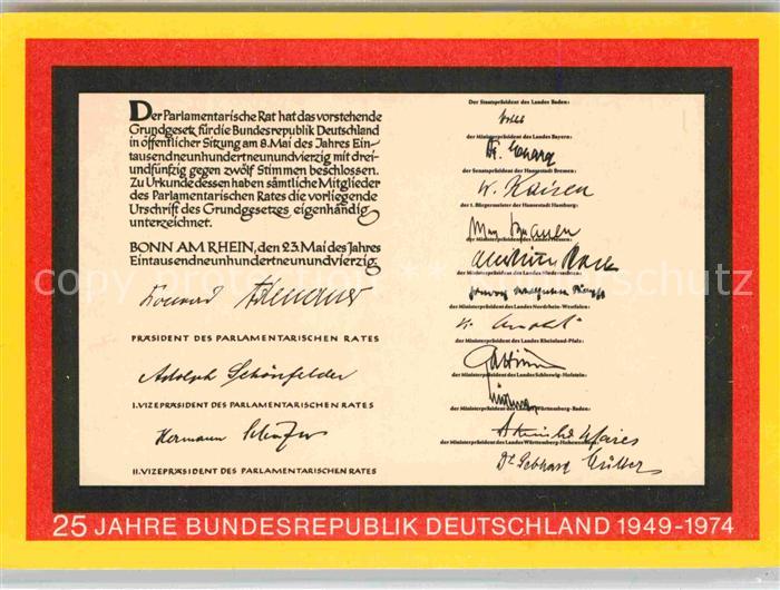 Politik 25 Jahre Bundesrepublik Deutschland Unterschriftsblaetter Grundgesetz