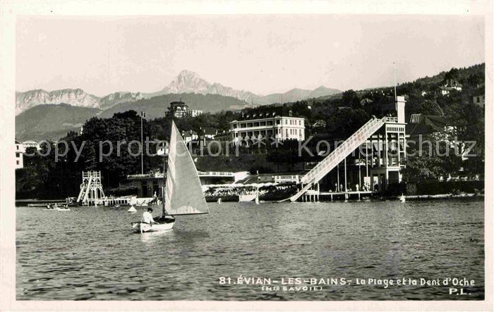 Evian-les-Bains Haute Savoie La Plage et la Dent d Oche Alpes