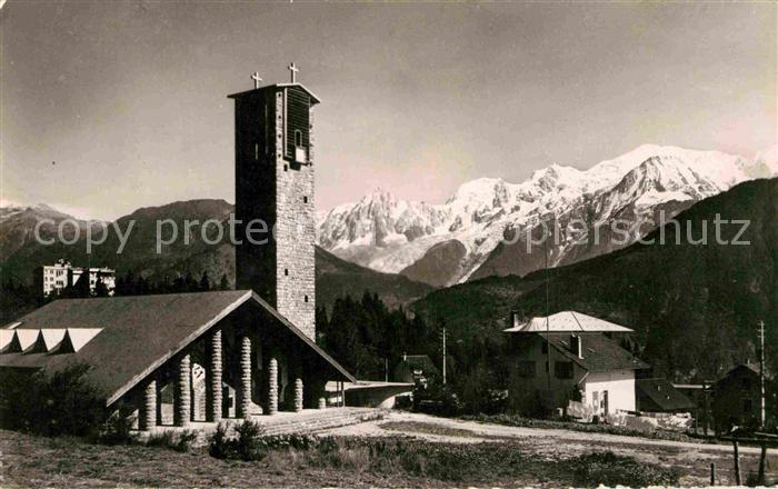 Plateau d Assy Vue sur la chaine du Mont Blanc Eglise et le Sanatorium de Sancel