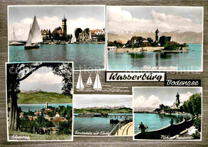 Wasserburg Bodensee Segeln Ansicht vom See aus Landestelle Saentisblick Kirche o