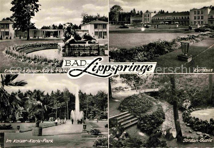 Bad Lippspringe Kaiser Karls Park Loewenskulptur Fontaene Kurhaus Jordanquelle
