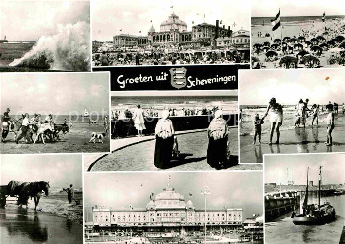 Scheveningen Brandung Strand Hotels Pferdewagen Promenade Hafeneinfahrt
