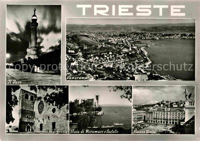 Trieste Il Faro Panorama Basilica Baia di Miramare e Castello Piazza Unita