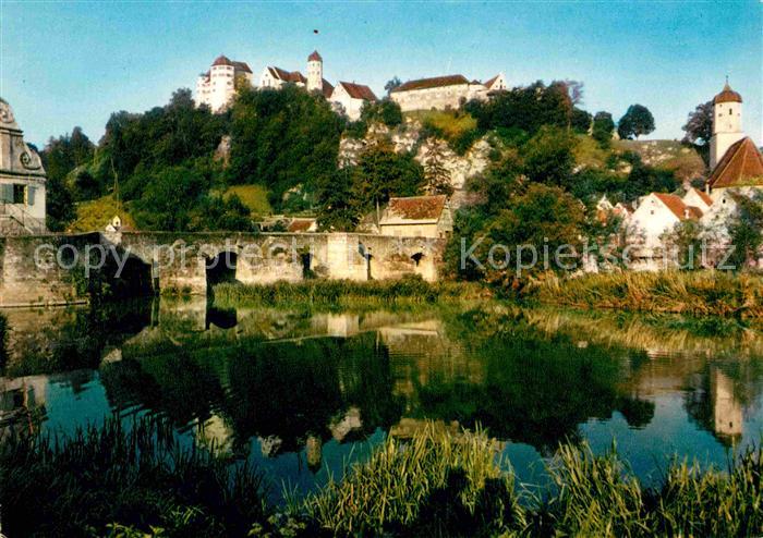 Harburg Schwaben Partie am Fluss Blick zur Burg