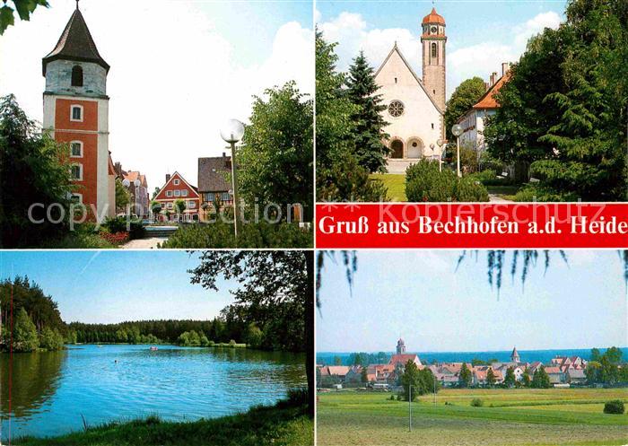 Bechhofen Mittelfranken Ortsansicht mit Kirche Uferpartie am Fluss Heide