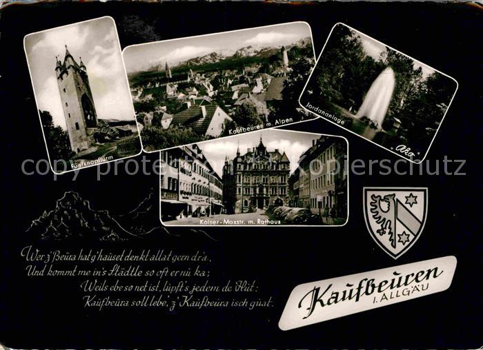 Kaufbeuren Fuenfknopfturm Kaiser Max Strasse Rathaus Jordananlage Fontaene Alpen