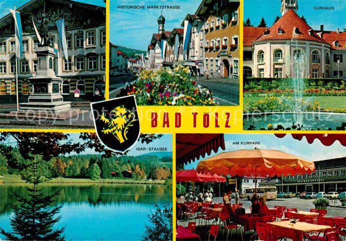 Bad Toelz Winzerer Denkmal Historische Marktstrasse Kurhaus Kurpark Strassencafe