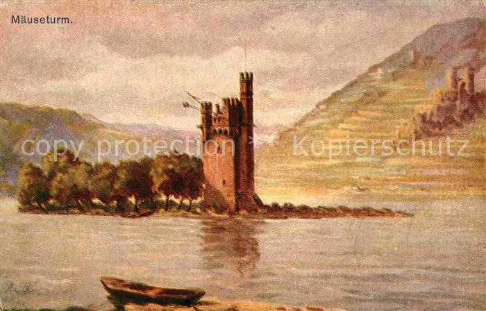 Maeuseturm Kuenstlerkarte Rheinpartie