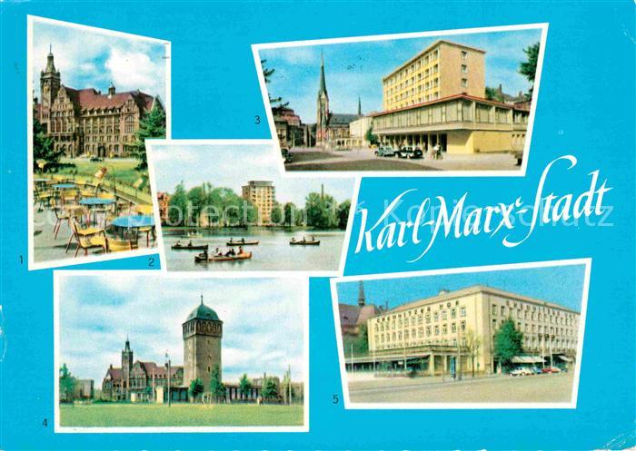 Karl-Marx-Stadt Rathaus Hochhaus am Schlossteich Theaterplatz Roter-Turm Hotel-C