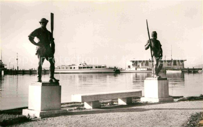 Balatonfuered Revesz es Halasz c. szobrok Denkmal Statuen