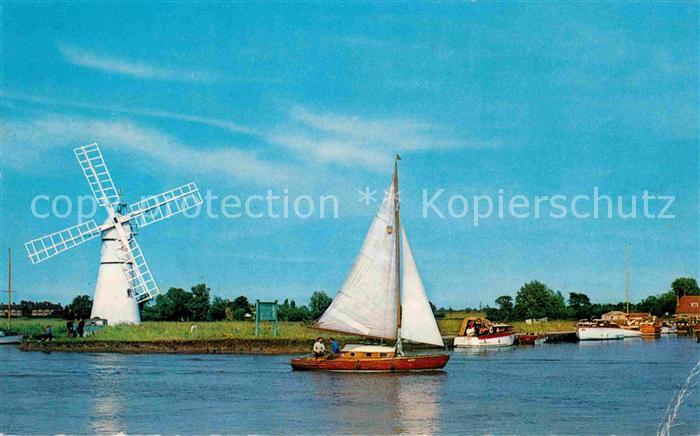 Norfolk Broads Thurne Mill and Dyke Windmuehle Segelboot