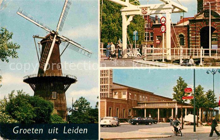 Leiden Windmuehle Zugbruecke Gebaeude