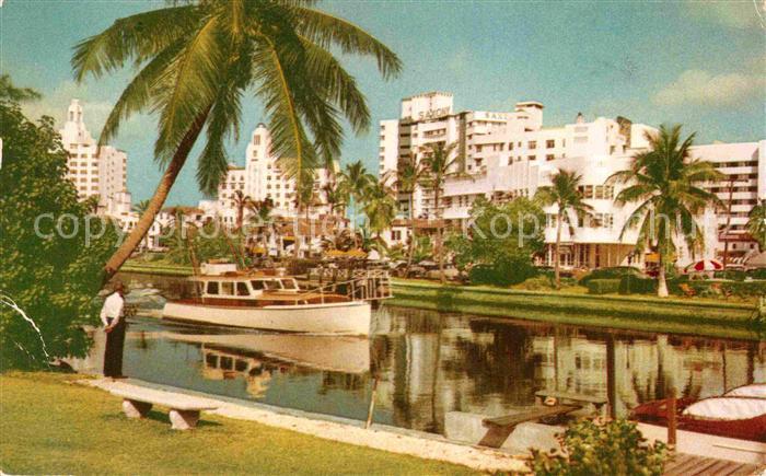 Miami Beach Luxurios Hotels along Collins Avenue looking from Indian Creek