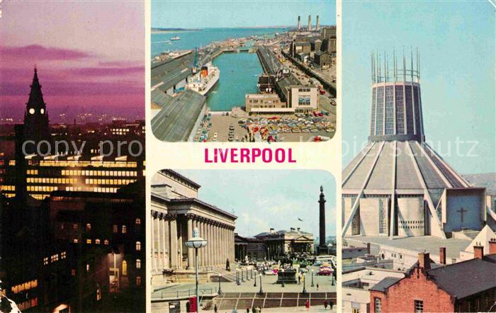 Liverpool by night Mersey Estuary Cathedral St Georges Hall and Lime Street