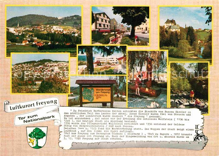 Freyung Panorama Teilansichten Luftkurort Wanderwege Brunnen Waldpartie Geschich