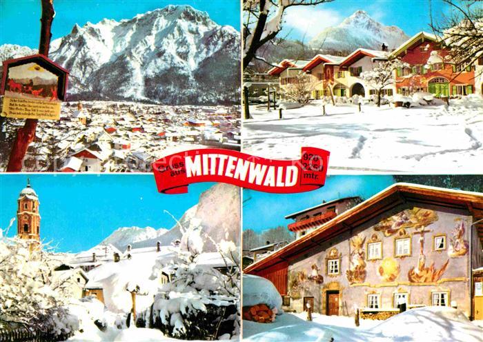 Mittenwald Bayern Hoehenluftkurort gegen Karwendelgebirge Winterpanorama Lueftlm
